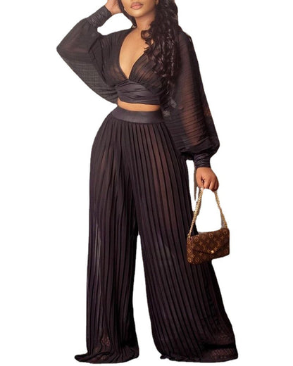 Pleated Wide-Leg Pants Two-Piece Suit