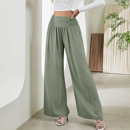 Straight Wide Leg Pants Elastic High Waist Casual Trousers