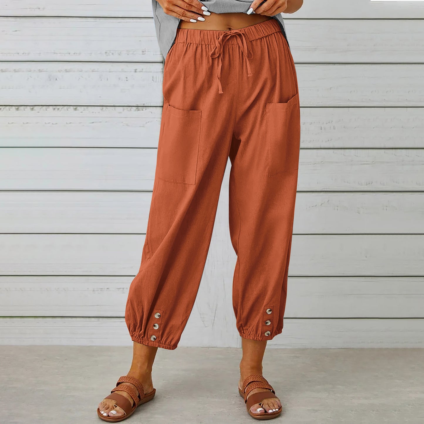 Drawstring Tie Pants With Pockets