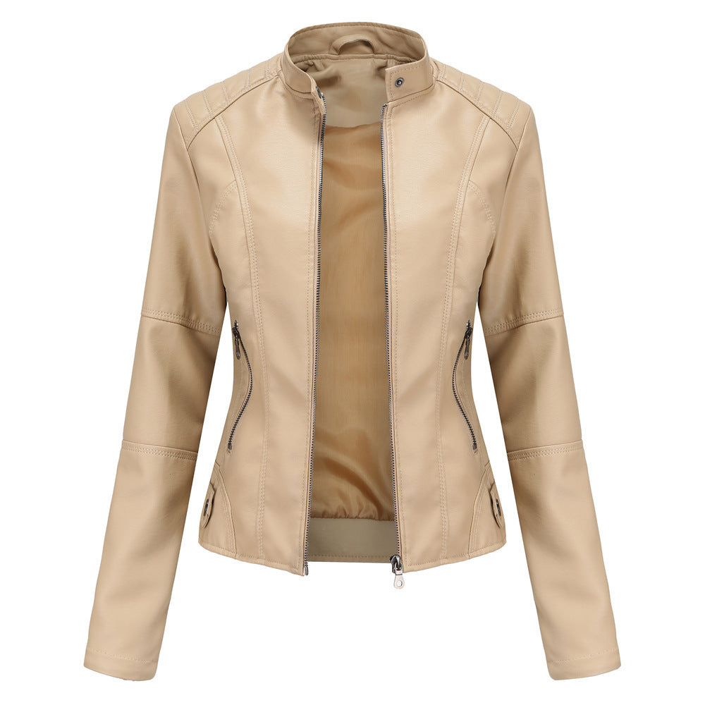 Leather Clothing With Stand Collar Slim-Fit Jacket