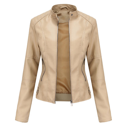 Leather Clothing With Stand Collar Slim-Fit Jacket