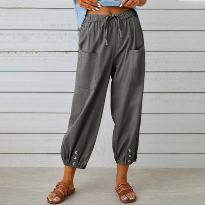 Drawstring Tie Pants With Pockets