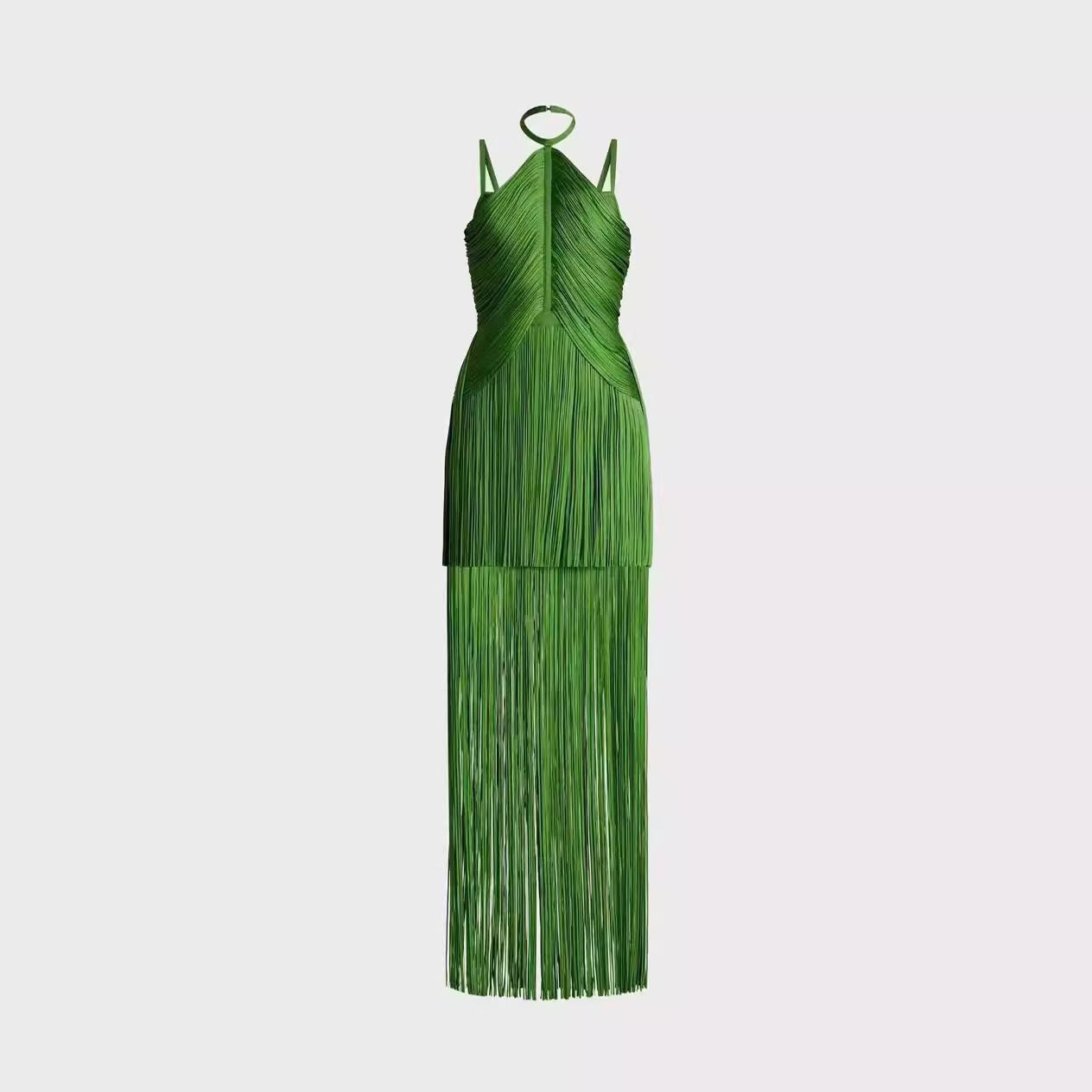 Green Halter Spaghetti Straps Dress