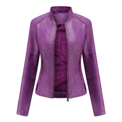 Leather Clothing With Stand Collar Slim-Fit Jacket