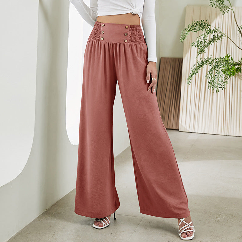 Straight Wide Leg Pants Elastic High Waist Casual Trousers