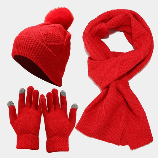 Three Piece Set Of Hats, Scarves, Gloves