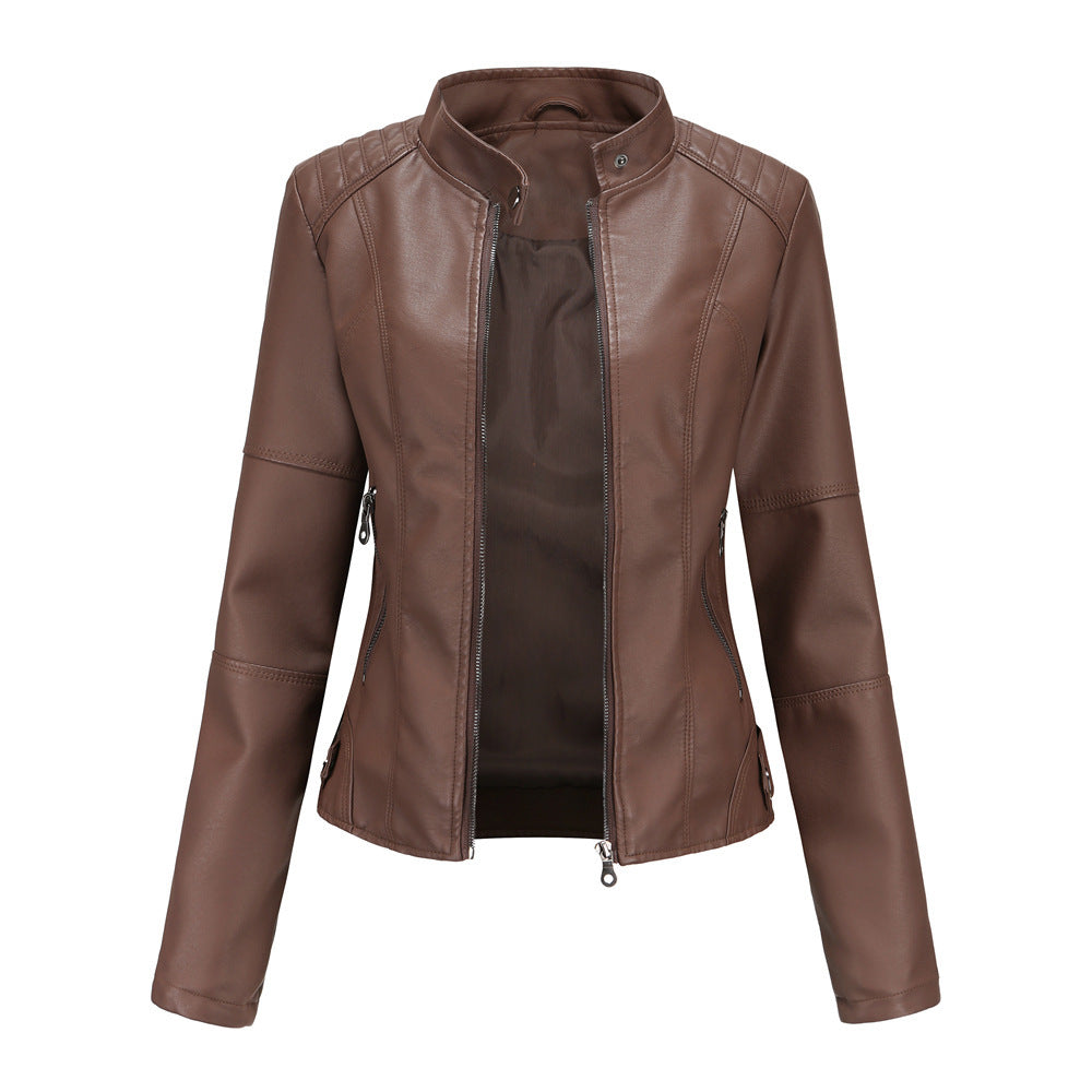 Leather Clothing With Stand Collar Slim-Fit Jacket