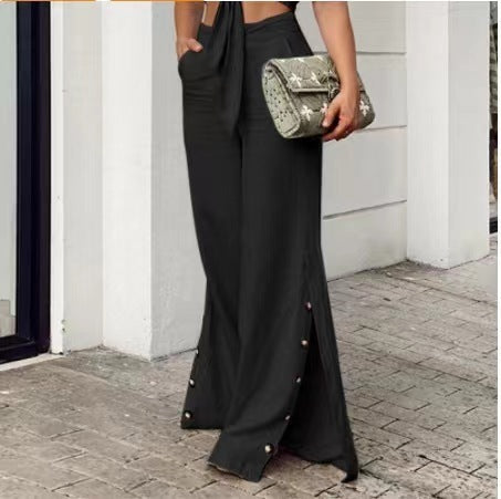 High Waist Cotton Linen Wide Leg Pants