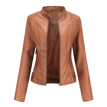 Leather Clothing With Stand Collar Slim-Fit Jacket