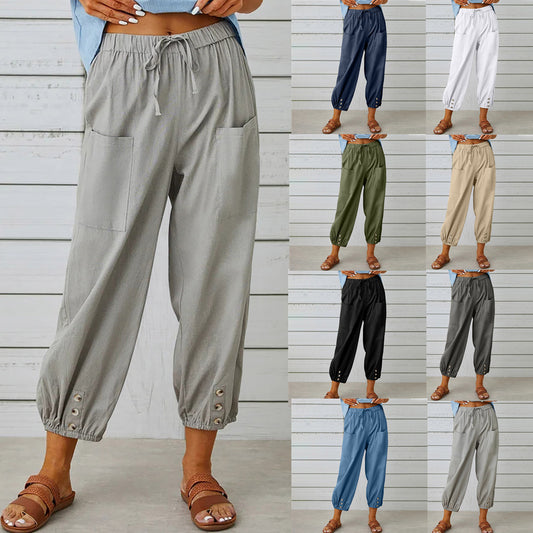 Drawstring Tie Pants With Pockets