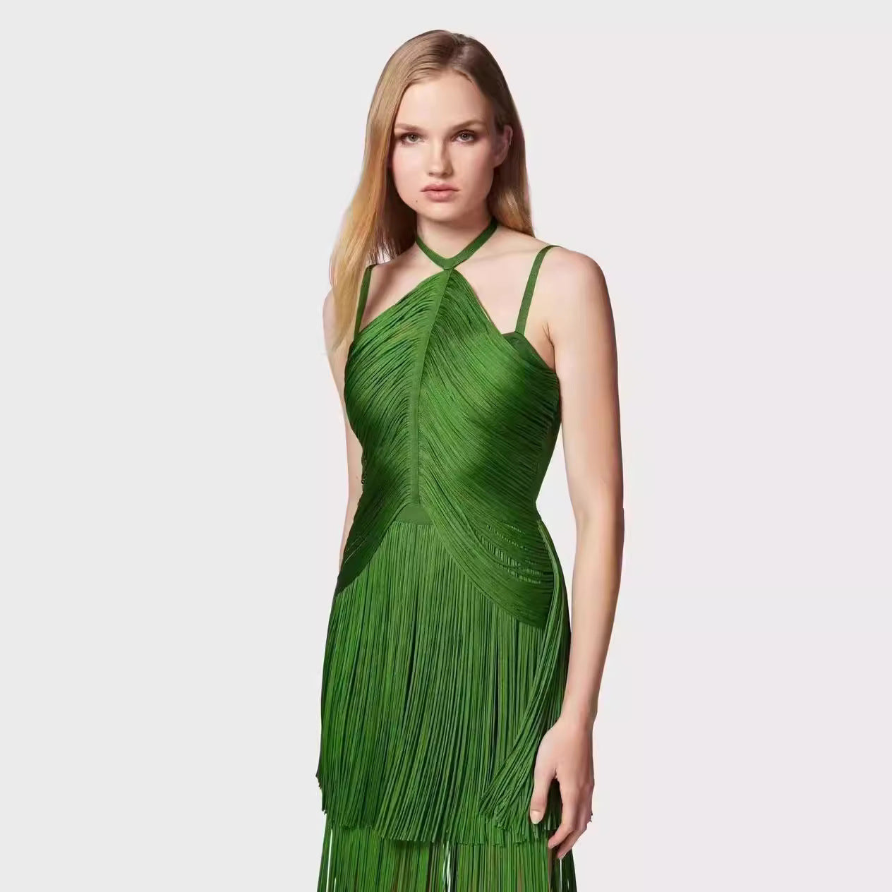 Green Halter Spaghetti Straps Dress