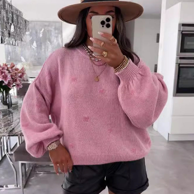 Hearts Loose Long Sleeve Sweater